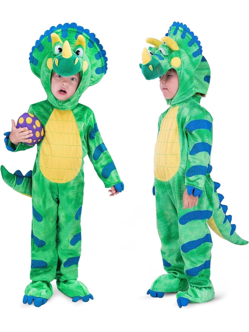 Plush Green Triceratops Kids Halloween Costume with Hood and Tail